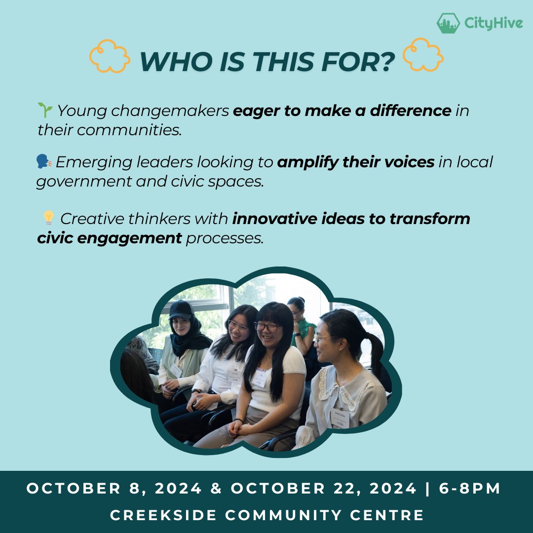 🚀 Ready to transform civic engagement? Join our workshop series to reimagine how youth can shape cities!
🌱 Oct 8: Discuss barriers youth face in civic spaces.
🧩 Oct 22: Design new ways for cities to engage young adults.
🍕 Food + honoraria! 
Register: forms.gle/xJnExemFDAnEYX…