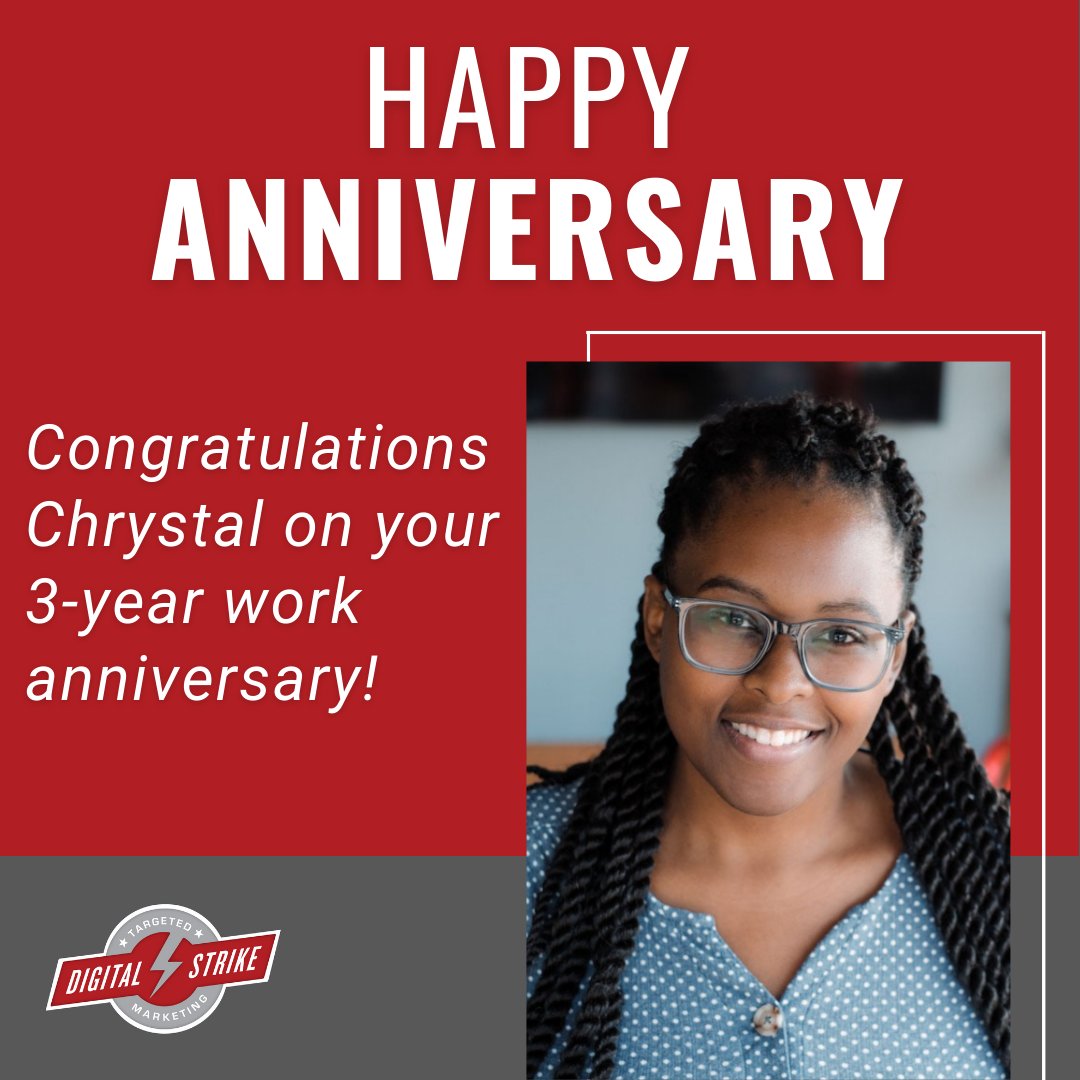 Celebrating 3 amazing years with our incredible Project Coordinator, Chrystal! 🎉 

Chrystal's dedication, hard work, and commitment to teamwork have been the backbone of countless successful projects, and we are so lucky to have her on the Digital Strike team. ✨
