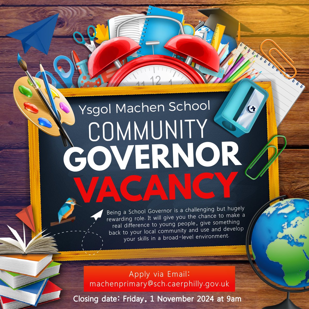 McConAmanda's tweet photo. 📣 The closing date for Machen Primary School ‘Community’ Governor Vacancy has been extended until Friday, 1 November 2024 at 9am. 

Please email your interest to 👉machenprimary@sch.caerphilly.gov.uk 

#MachenPrimary #SchoolGovernor #Community @machenprimary @MachenPta https://t.co/jzXW1xPf6G