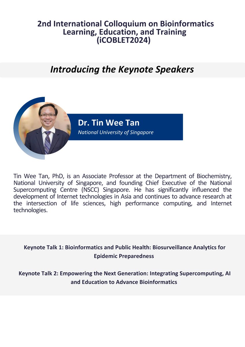 International Colloquium on Bioinformatics Learning, Education, and Training (iCOBLET2024): Call for Participation  

Nov 20-21, 2024 in Doha, Qatar | Hybrid Mode | Abstract Submission (by 30 Sept) | Eduthon Registration (by 5 Oct) | GOBLET AGM | More: udst.edu.qa/icoblet2024
