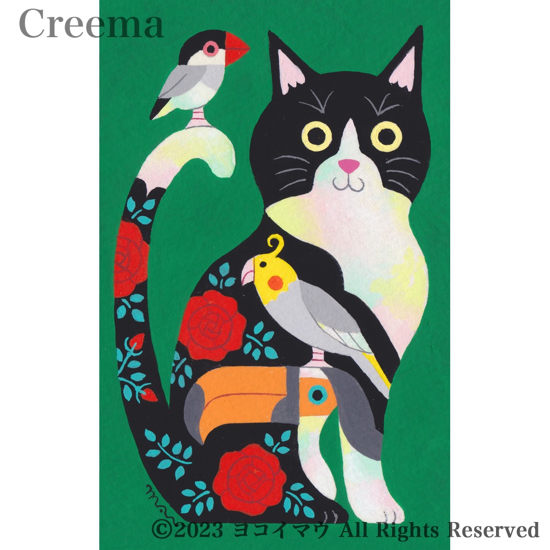 オーダー作品「小鳥ブレーメン（ポップ） A3」イラスト/アート/絵画