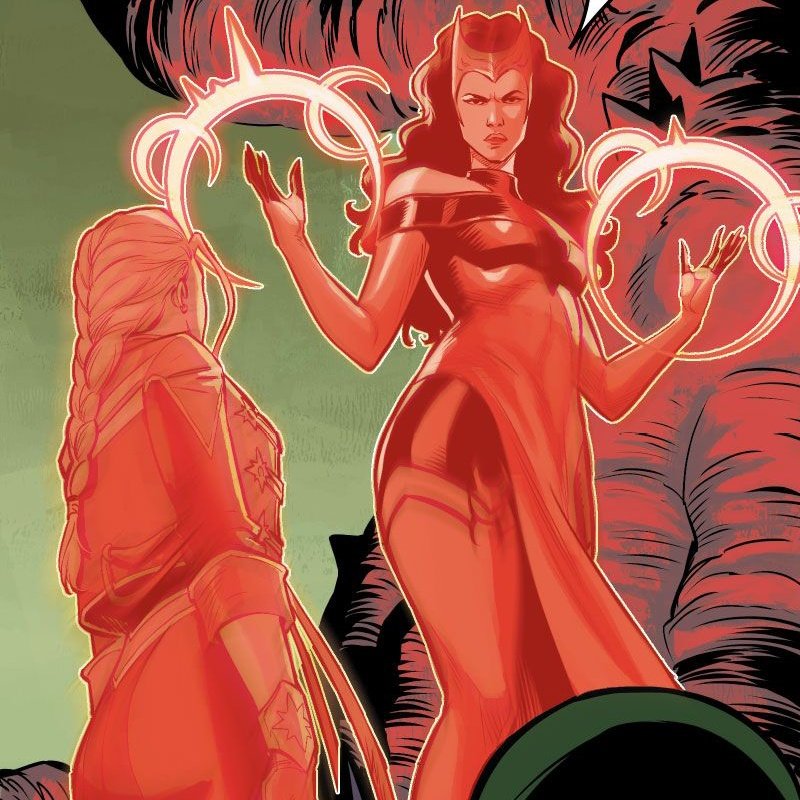 Wanda and Carol in Avengers United: Infinity Comic #44-45

Avengers finally enter the dream realm after Wanda uses a fragment of Somnia's spell, After passing through the Nightmare realm, she &amp; Captain Marvel assume astral form, to enter Slumber. She defeats Somnia and saves her+