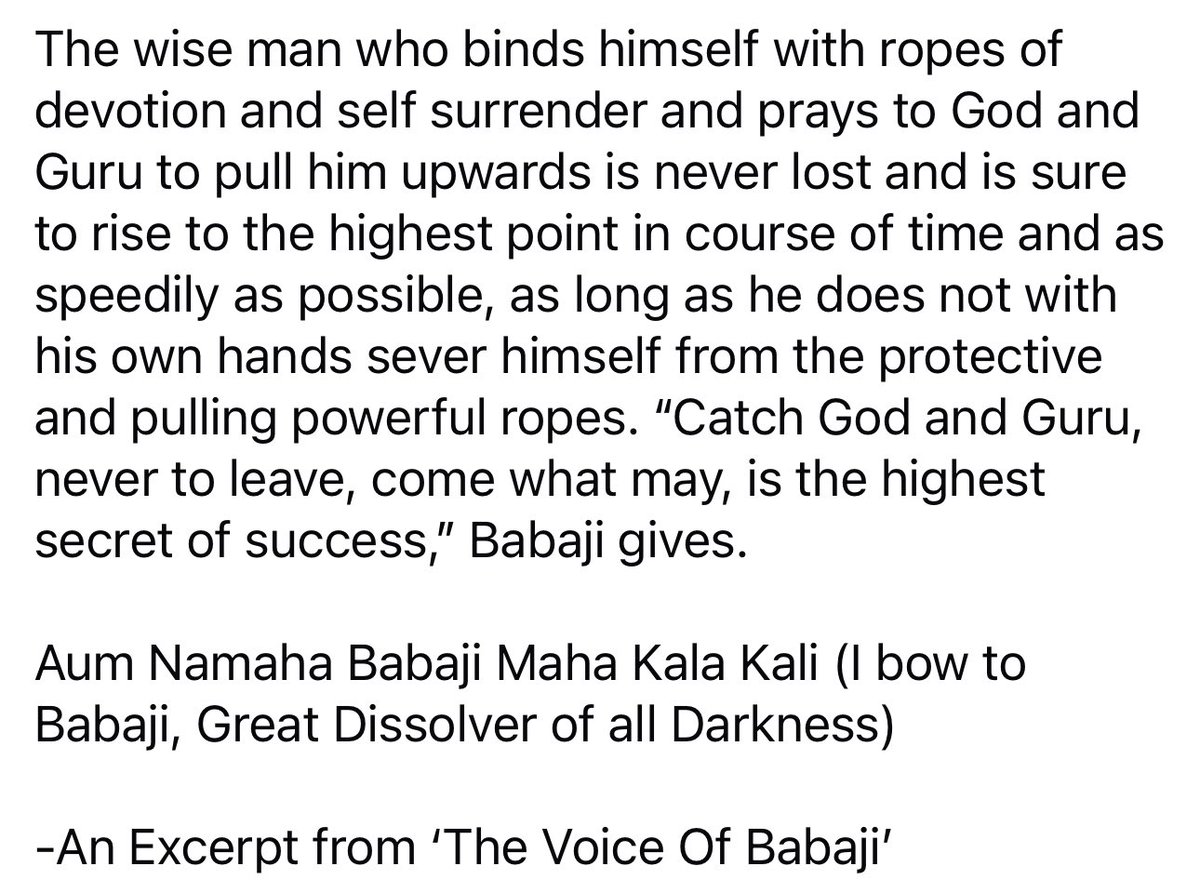 ombabajiom's tweet photo. The wise man who surrenders himself and prays to God and Guru is sure to rise to the highest point in course of time, &amp; as speedily as possible. “Catch God and Guru, never to leave, come what may, is the highest secret of success,” Babaji gives. 
Aum Namaha Babaji Maha Kala Kali! https://t.co/cs1Vx6H4Zp