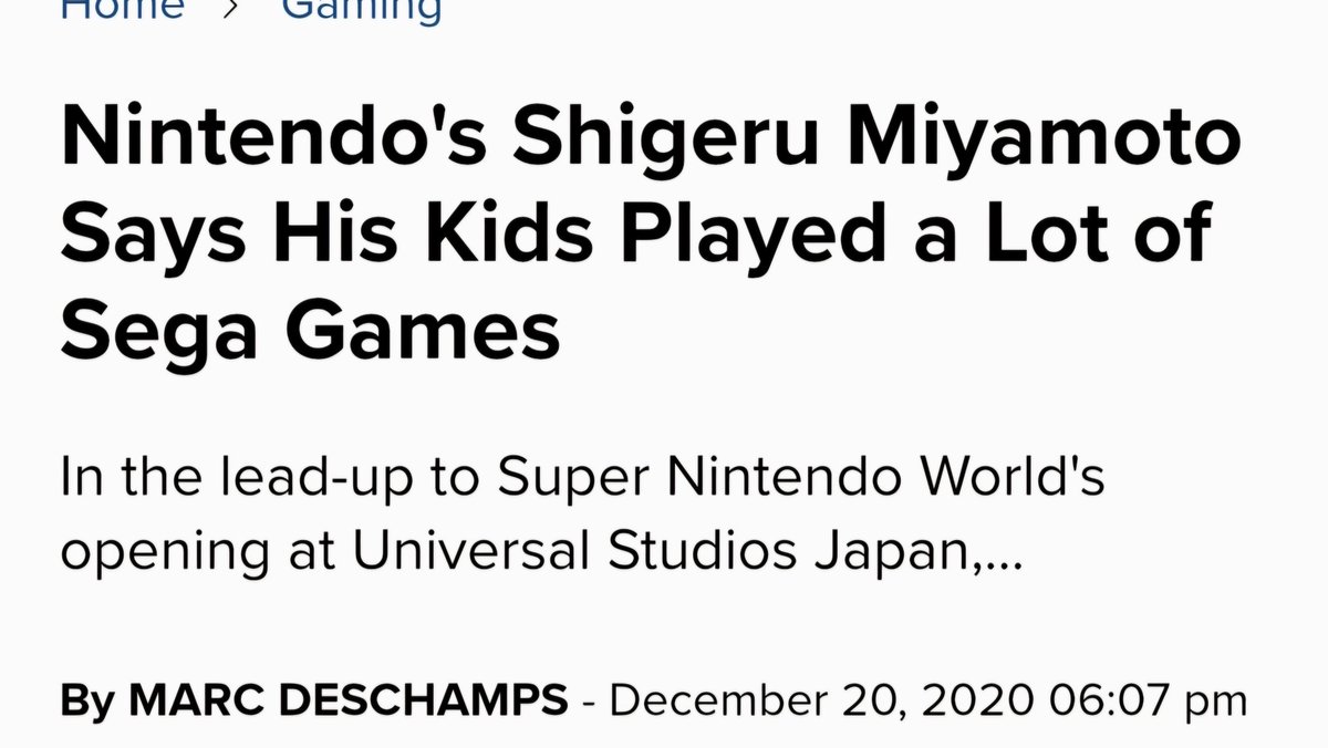 Learning that Shigeru Myamoto's kids were Sega fans back in the 90s is not something I expected to learn today