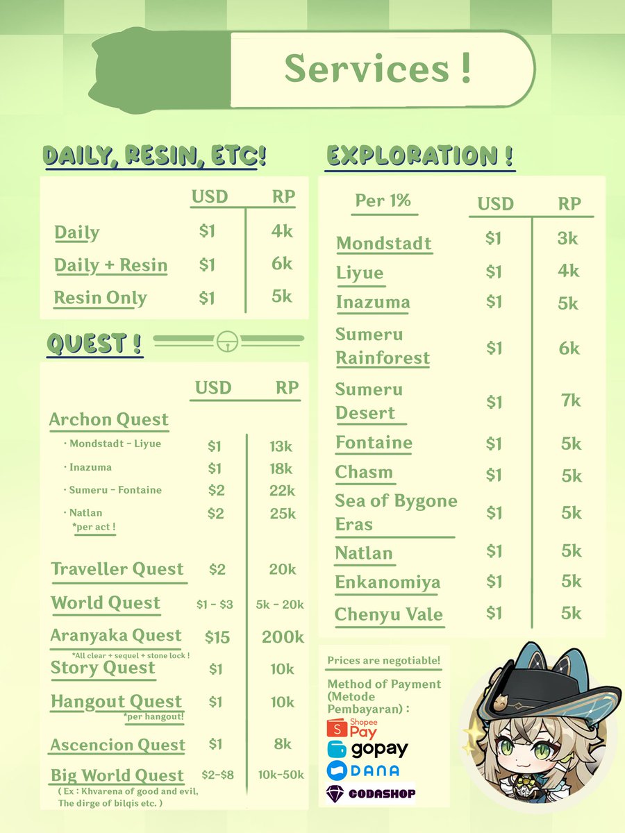 ——— kirara deliverie service ! ———

hii! im rei, and im offering genshin pilot service for those who need it ^_^
if youre interested, please check out my pricelist! dm for inquiries/request ! :D

#genshintwt #genshinpilot #genshinpilotservices #GenshinImpact #原神 #Genshin