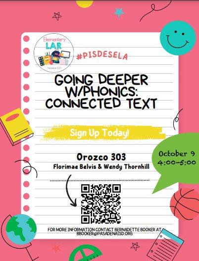 mrswthornhill's tweet photo. Want to learn more about using connected texts in your classroom? Join us for a power hour of learning! @pisdesela #PISDLAchat #PISDpride #phonics #connectedtext #October9 https://t.co/Fl5wlneCry