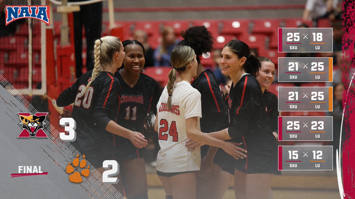 COUGARS WIN!!! Connie LeBel had 2️⃣8️⃣ kills &amp; 1️⃣9️⃣ digs, Kaleigh Ritter had 5️⃣2️⃣ asts, Avanna Martinez had 3️⃣4️⃣ digs, Katie DeHaan had 2️⃣2️⃣ digs, Courtney Hunter had 1️⃣7️⃣ kills, Taylor Vann had 1️⃣5️⃣ digs &amp; Nicole Grochola had 1️⃣0️⃣ kills for <a href="/SXUVolleyball/">SXU Women's Volleyball</a>! #GoCougs🐾🏐 #WeAreSXU