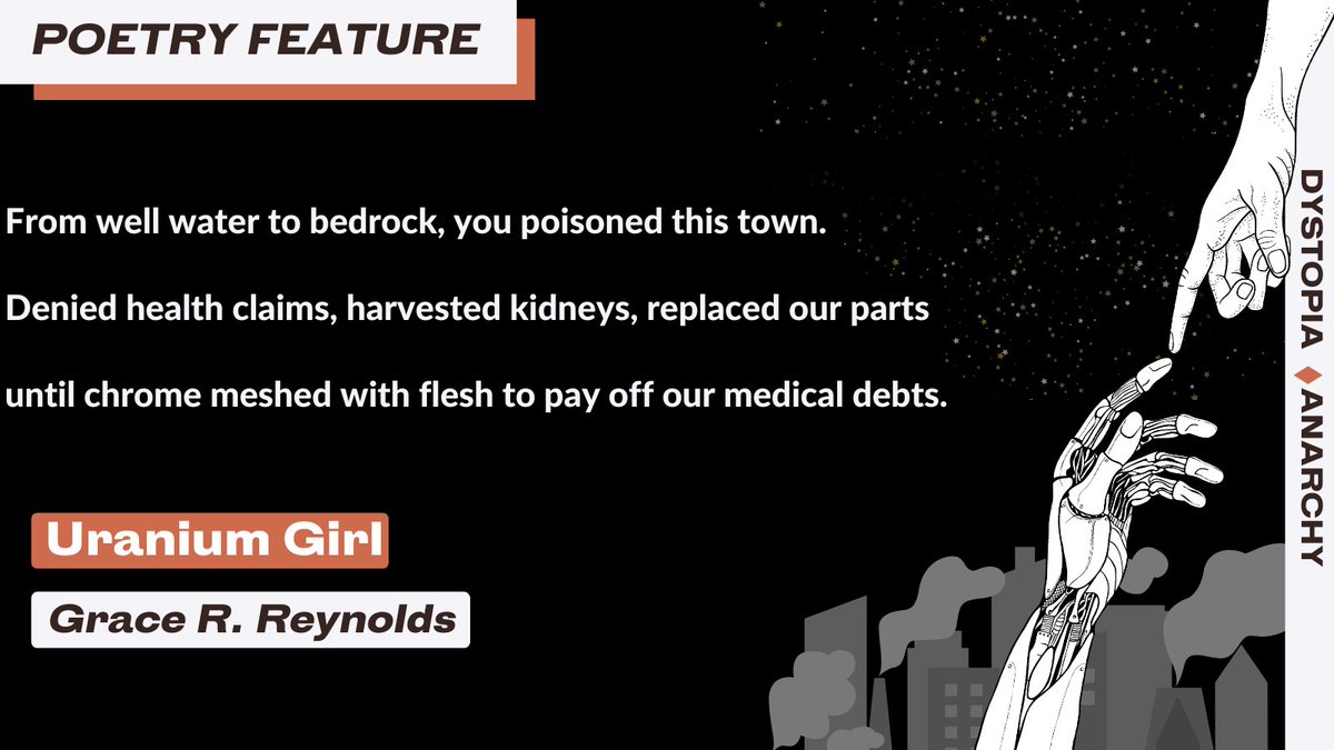 RadonJournal's tweet image. "Uranium Girl" by Grace R. Reynolds
Read in Issue 8 now: radonjournal.com/issue8/uranium…
Author site: spillinggrace.com
#darkpoetry #scifi