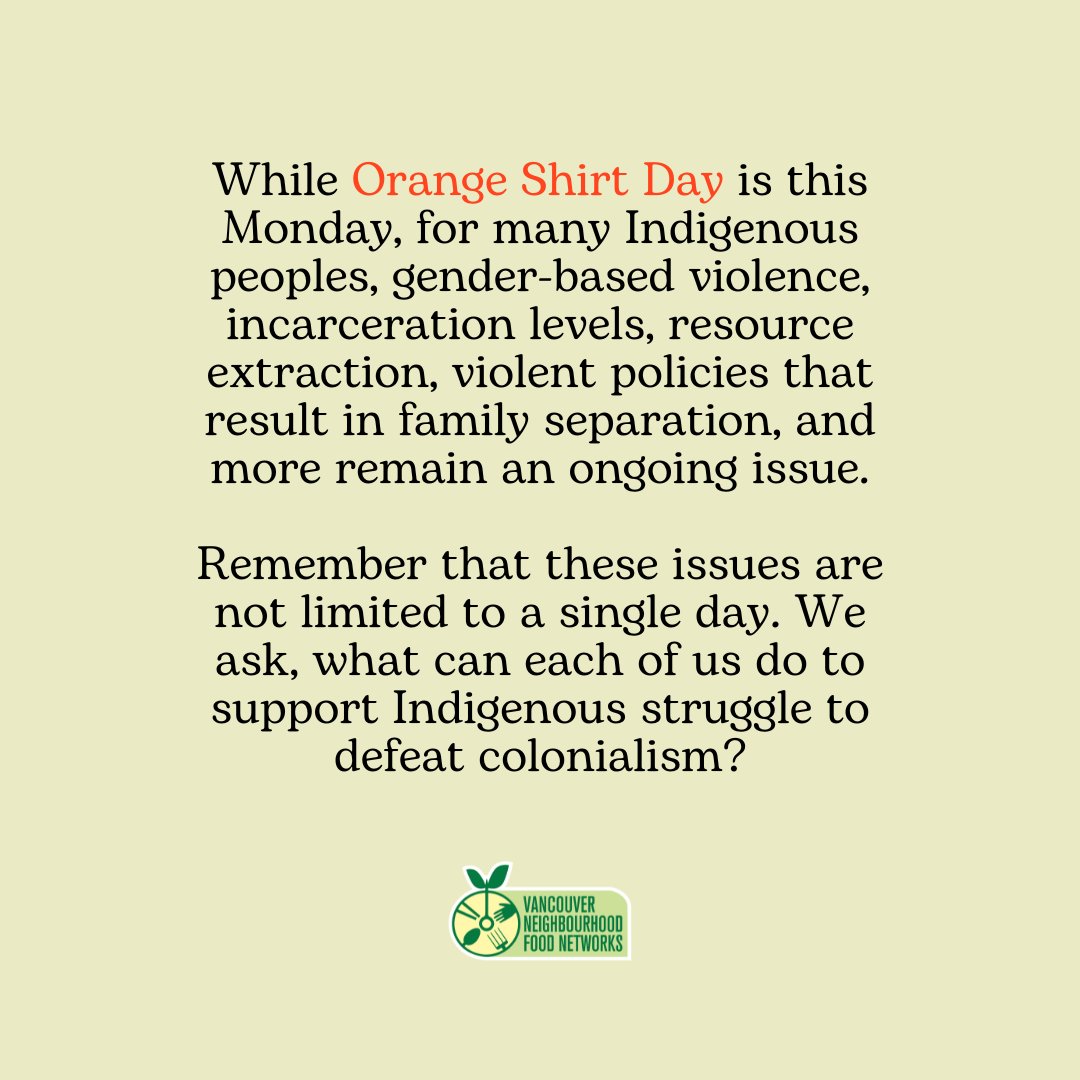 Our work would not be possible without the knowledge and generosity of our Indigenous hosts. The issues facing Indigenous communities are not limited to #OrangeShirtDay, and we must continue working to decolonize our food systems year round.

#EveryChildMatters #FoodSovereignty