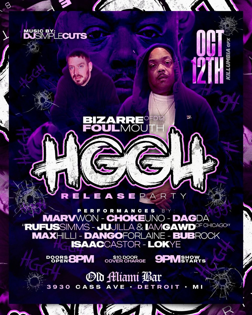 DagdaMusic's tweet photo. I’m performing live Sat Oct 12 w @bizarresworld &amp; @FoulMouth313 for their release #hgg4 Come rock w us n this dope line up! https://t.co/Hz6ckUyOk2