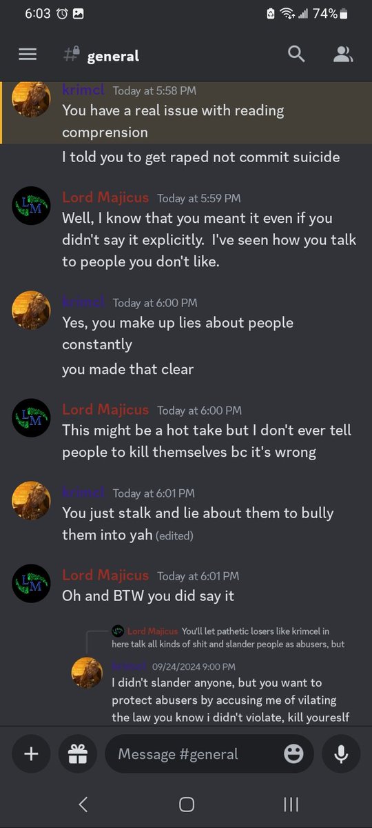 PMajicus's tweet photo. Young Clippa banned me from his and @autisticboobs discord server for daring to suggest that he shouldn't be letting people violate @discord's TOS - namely, allowing his friend to tell me to "get raped" and to "kill myself".  This is absolutely unhinged behavior. https://t.co/x6uyCTi57q
