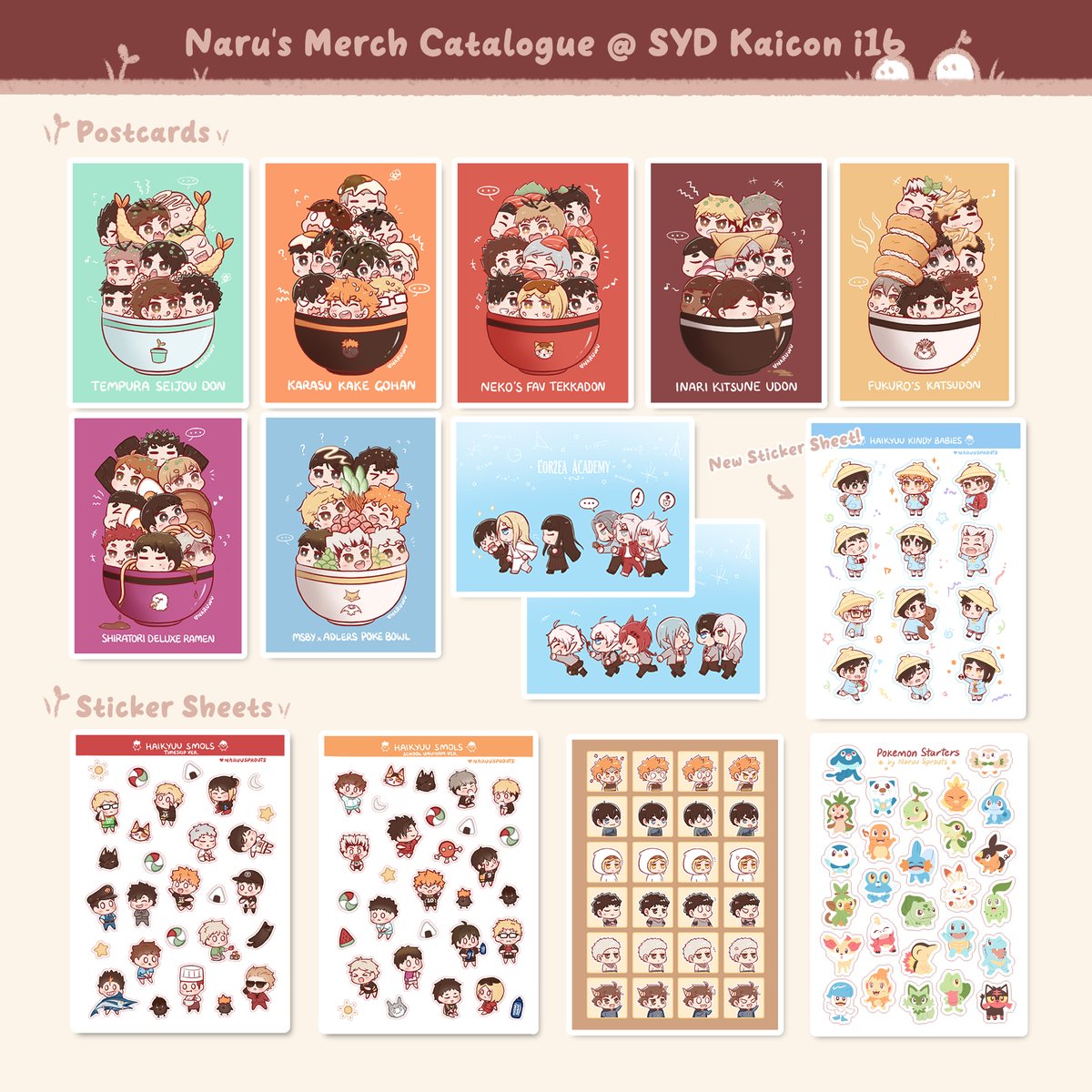 naruwu's tweet photo. ✨🌱Naru will be at SYD KAICON 2024 at table i16 with @xhibiki19 🌱✨Here is my merch catalogue~ There are some new Haikyuu stickers and LDS Photocards! Hope to see you there (✿´ ꒳ ` ) https://t.co/5cgw4oO62h