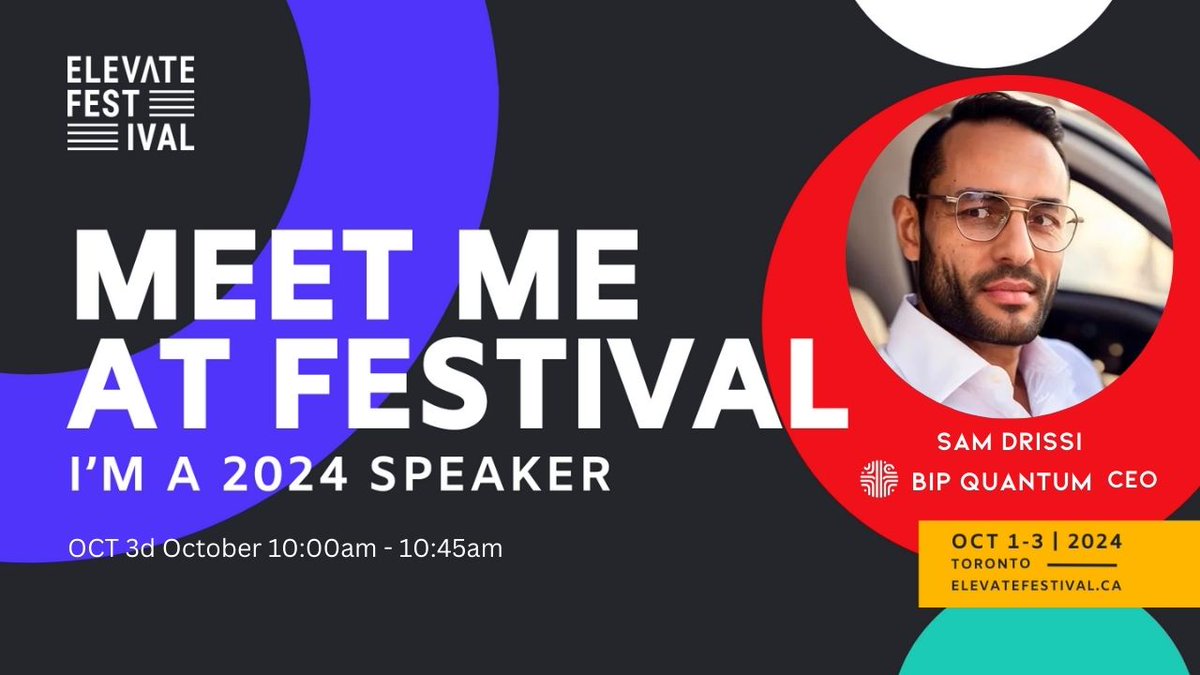 BipQuantum's tweet photo. We’re thrilled to announce that our founder @sam_drissi will be speaking at #ElevateFest2024 on Oct 3rd, 10-10:45 AM! 🎤
Catch us discussing how #AI + #Blockchain with #bIPQuantum is transforming #IPlaw and #tokenization!
Use "ELEVATESPEAKER10" for 10% off your ticket https://t.co/cOTBHR1WI8