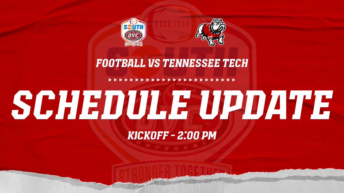 Gardner-Webb Athletics (@gwusports) on Twitter photo SCHEDULE UPDATE ⛈️
Tomorrow afternoon’s <a href="/GWUFootball/">Gardner-Webb Football</a> game against Tennessee Tech has been moved ahead and will now begin at 2:00 pm.
Please stay tuned for any further updates.
#SkoDawgs 🦴 #BornToRun 🐾 SCHEDULE UPDATE ⛈️
Tomorrow afternoon’s <a href="/GWUFootball/">Gardner-Webb Football</a> game against Tennessee Tech has been moved ahead and will now begin at 2:00 pm.
Please stay tuned for any further updates.
#SkoDawgs 🦴 #BornToRun 🐾