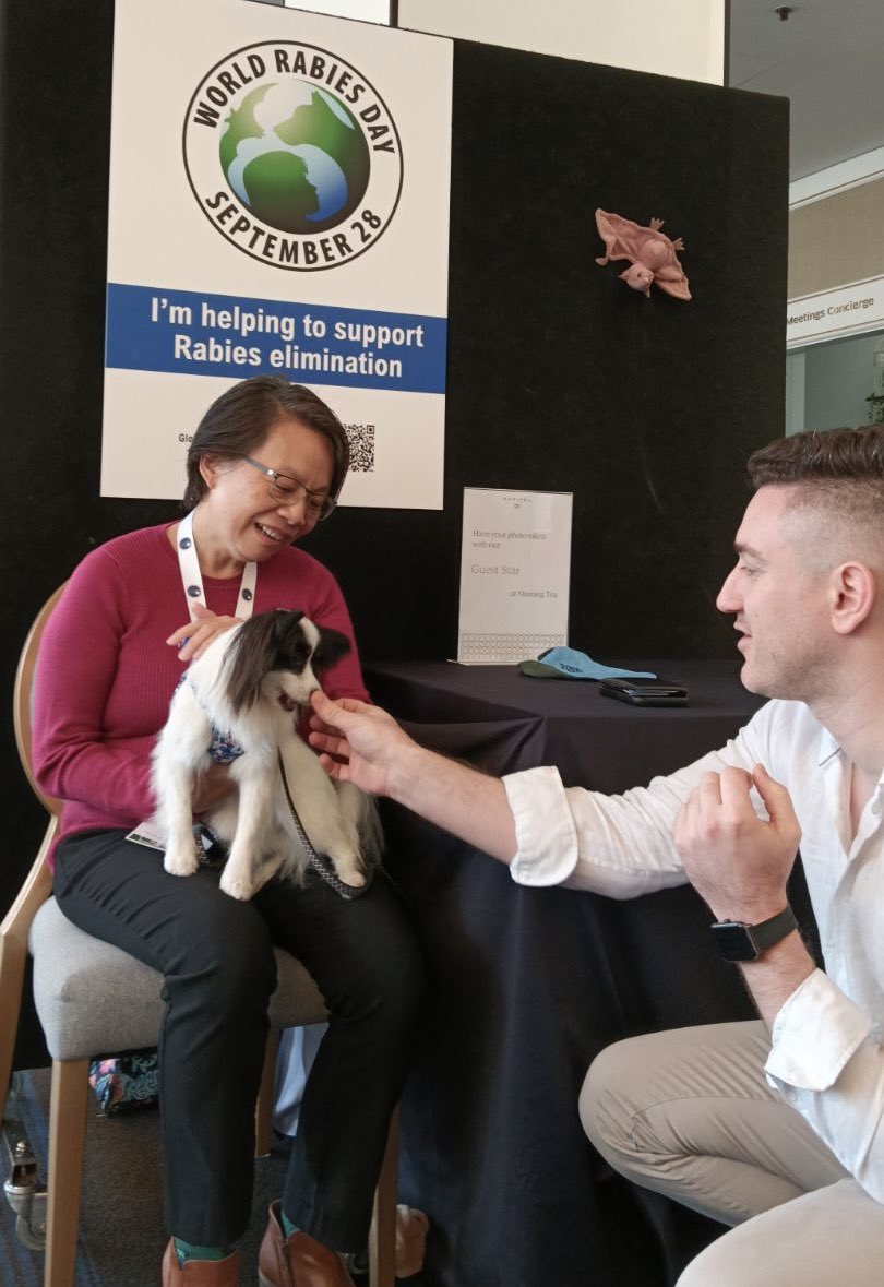 Acknowledging World Rabies Day today . Please drop over to the stand and support Rabies elimination. Like our President , you too might have the opportunity to cuddle a cute guest delegate .  #SCTMC