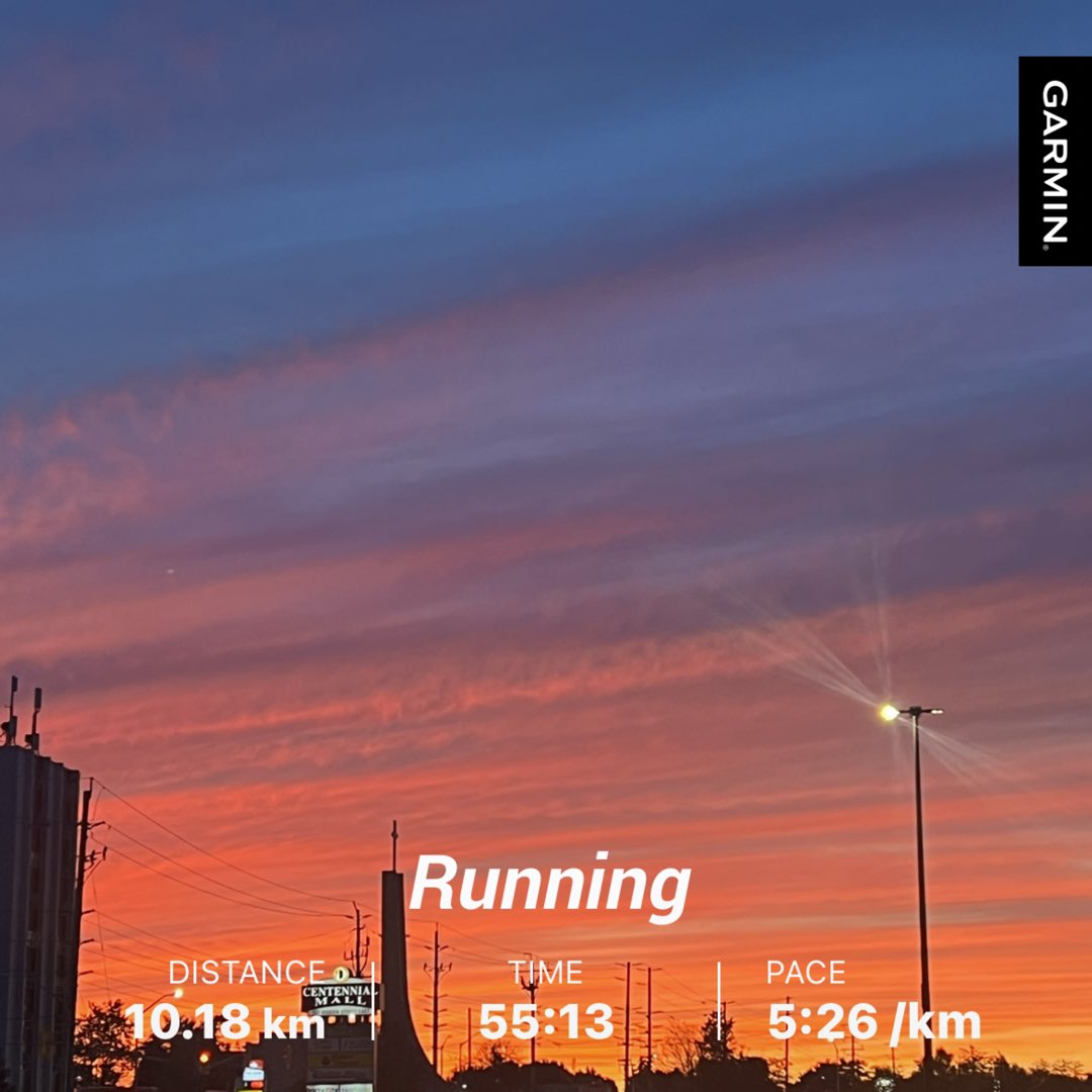 kunrup's tweet photo. Friday evening at the sunset, a sweet 10K run. Perfect with 18 degrees.
#brampton #positivity #positivevibes #stayactive #staymotivated #runforfun #runforhealth #marathonbound #torontowaterfrontmarathon #friday #sunset https://t.co/84UspshW4b