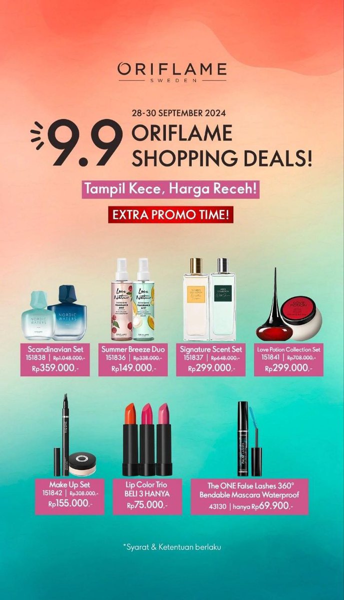 yellatmtamba's tweet image. Ada aja emang nih Oriflame 🫣

#promo #belibeli #FlashSale #9.9 #September #promotime #shoppingonline #shoppingdeals #parfum #makeup