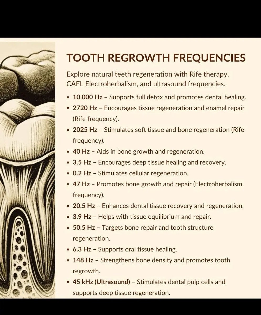 BarbaraOneillAU's tweet photo. TOOTH REGROWTH FREQUENCIES👇👇 https://t.co/EiN6L2CMGJ