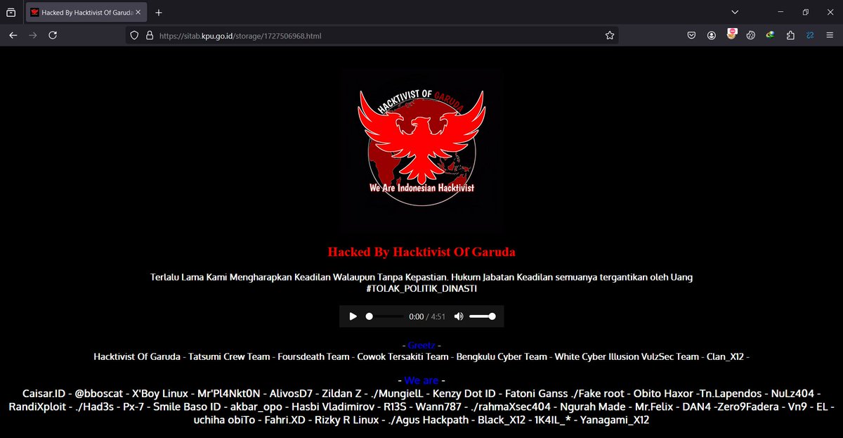 Hallo KPU
Website subdomain KPU telah kami retas

Site:sitab.kpu.go.id/storage/172750…

Archive:web.archive.org/web/2024092807…

#HacktivistOfGaruda
#FufufafaAibNasional