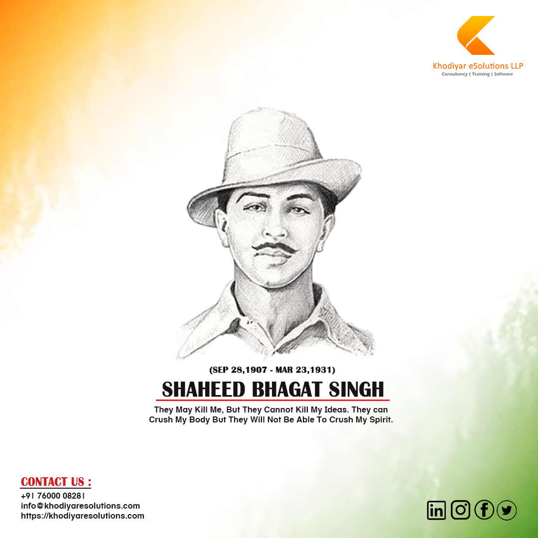 keSolutionsLLP's tweet photo. On this Bhagat Singh Jayanti, let’s remember the courage, sacrifice, and unwavering spirit of a true revolutionary. Let’s honor his legacy by working towards the change we wish to see. 🇮🇳 #BhagatSinghJayanti #Inspiration #FreedomFighter  #khodiyaresolutions #khodiyargroups https://t.co/FiRKynDVow