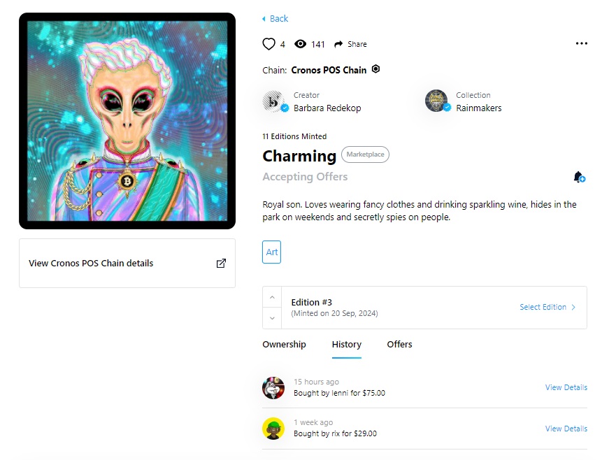 Charming, Edition #3 has been purchased for $75!👽 Congratulations to lenni on this purchase! 🤗👽🛸