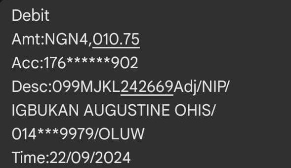Ohis_Pablo's tweet photo. @accessbank_help I cannot dm you cause my account is not verified kindly assist me through here 
Account number 1768034902
Name Oluwapelumi Temitope Abatan
Date of transaction 22/09/2024
Amount 4,000 Naira @accessbank_help https://t.co/ql97nGYLwP