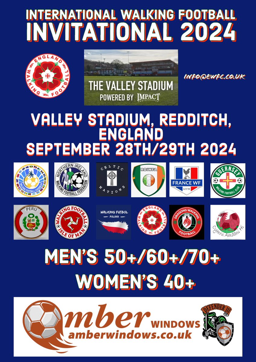 A fantastic weekend of football starts today in Redditch, hosted by our friends at England Walking Football Club (EWFC).
Two full days of football, &amp; we will have representation with 6 teams, including our 50+, 60+, 2 teams of 70+ and two women's teams!
Good Luck everyone! 📷📷
