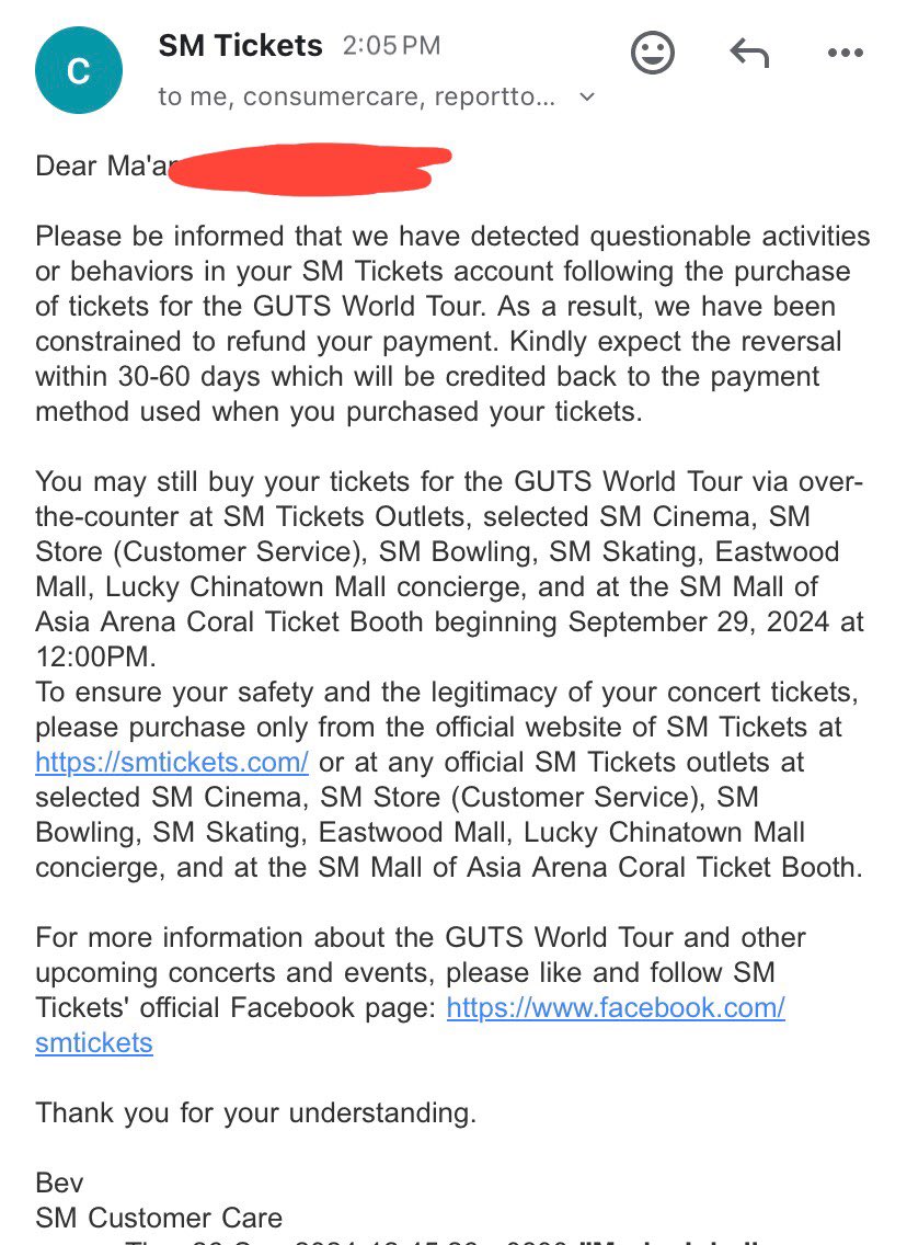 JINHOpuff's tweet photo. @livenationph @livenationph  @smtickets!!! ano na?!?! biglang for refund daw kami tapos 1-2 months pa bago dumating?? e fair and square namin nakuha tix?? bakit napakaunfair???! wala man lang paliwanag kung ano ‘yung questionable??! 24 hours kami nagintay para makasecure???! https://t.co/0xGZWtMwod