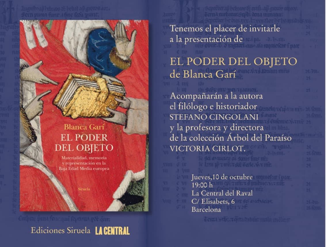 MAHPA (@mahpa_ub) on Twitter photo 📚✨ No us perdeu la presentació de EL PODER DEL OBJETO de Blanca Garí! Amb la participació de Stefano Cingolani i Victoria Cirlot. 🗓️ Dijous 10 d'octubre a les 19:00 h.
📍 La Central del Raval, Barcelona. C/ Elisabets, 6.
#Cultura #Història <a href="/La_Central_/">La Central</a> 📚✨ No us perdeu la presentació de EL PODER DEL OBJETO de Blanca Garí! Amb la participació de Stefano Cingolani i Victoria Cirlot. 🗓️ Dijous 10 d'octubre a les 19:00 h.
📍 La Central del Raval, Barcelona. C/ Elisabets, 6.
#Cultura #Història <a href="/La_Central_/">La Central</a>