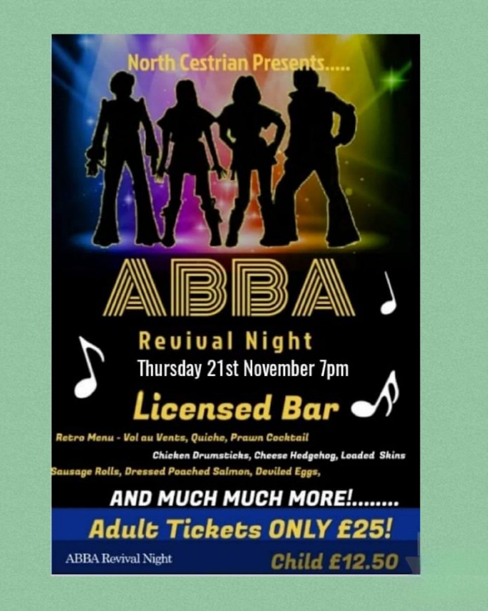 NCSPTFA's tweet photo. Save the date Thursday 21st November 7-9pm for the  ABBA themed food night, 🎶 The dinner takes it all 🎶 🤩 Tickets go live on Monday only on Parentmail https://t.co/jWwanQ1JR2