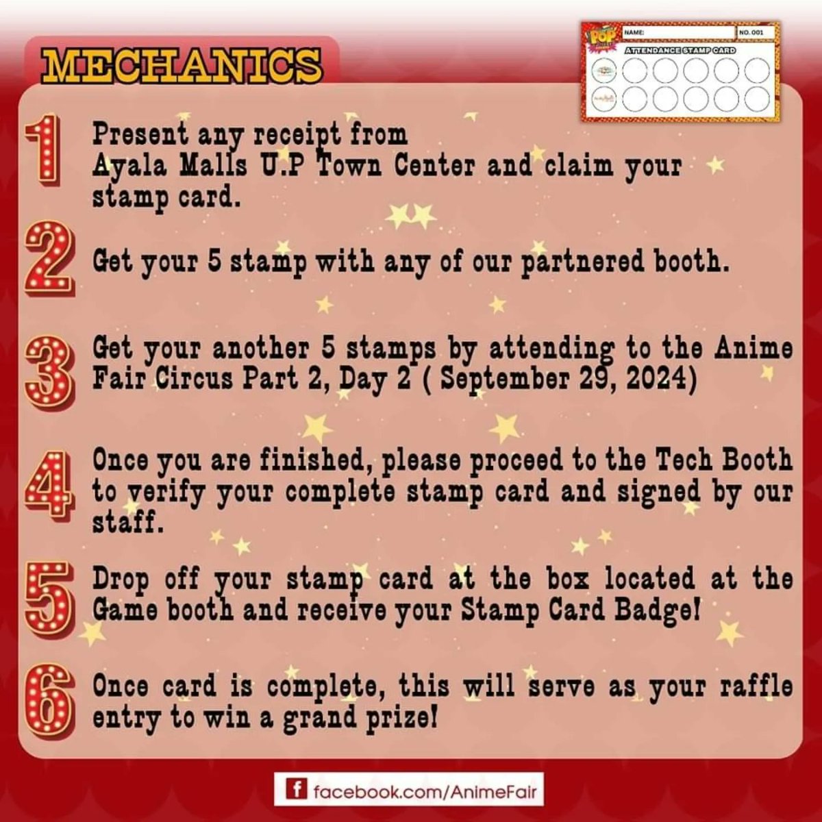 Exciting activities are on the way! Join us here today to the Anime Fair Circus Part 2. Complete the Stamp Rally to earn your badge! Admission is free, so invite your friends for a fun time and a chance to win awesome prizes!

✅️ Entrance is FREE!
#AnimeFairCircus #Animefair