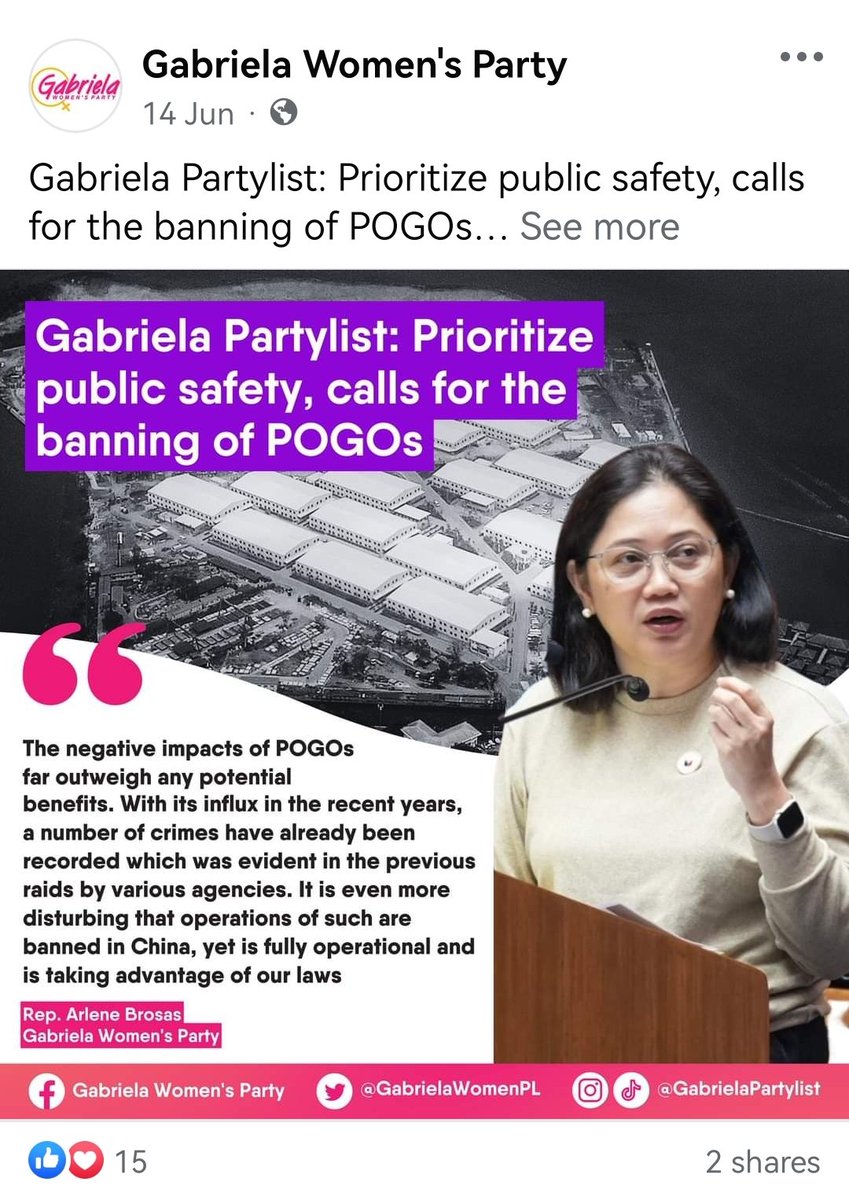 albalnce's tweet image. No. Not only Risa. Literally all of the things that have been resurfaced by POGOs were already pointed out by Makabayan reps even before they were legalized. 

Makabayan filed HB 10525 this June to ban POGOs. 

Matagal na naming tinututulan ang POGOs.