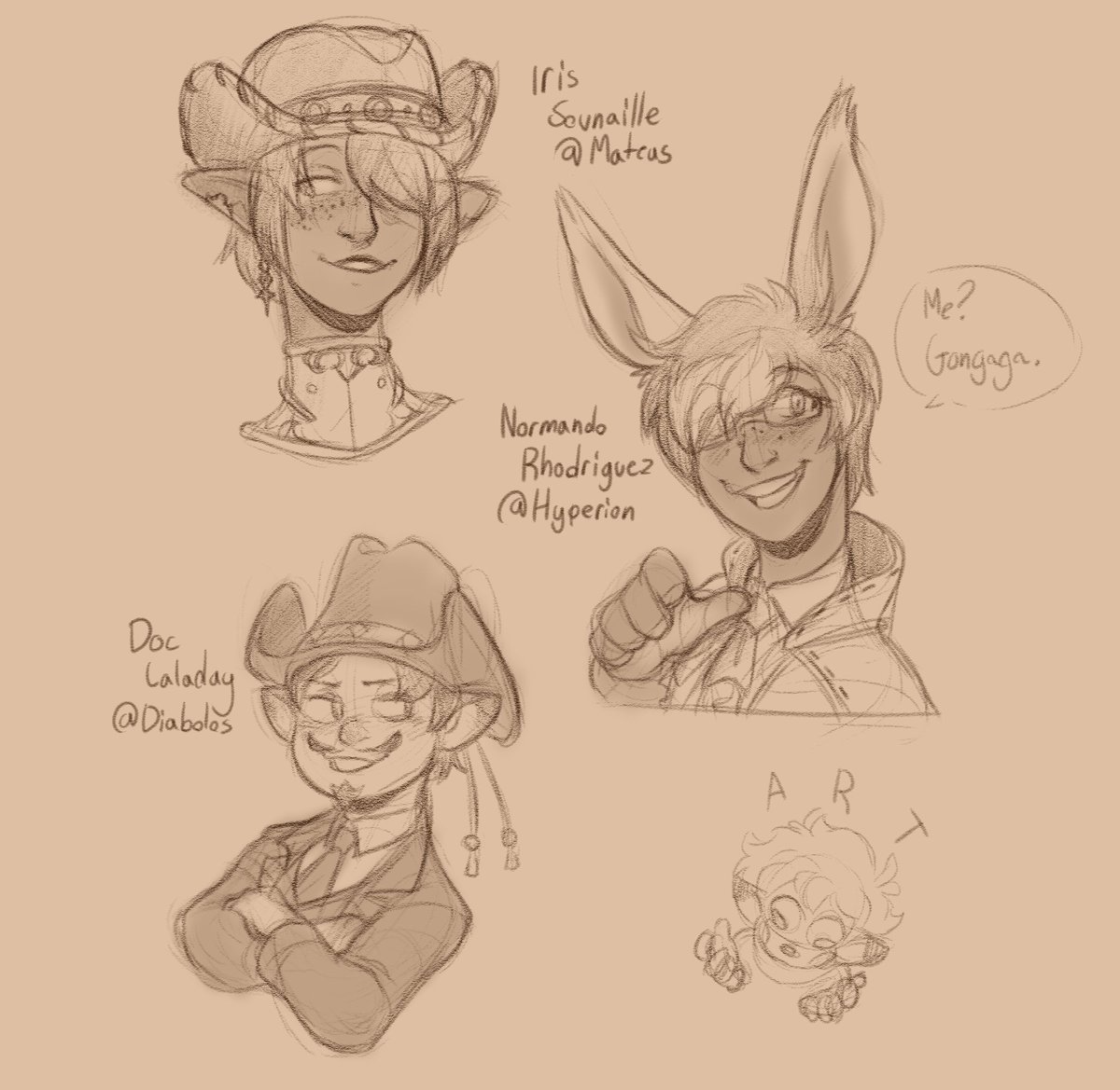 GhostlyGhosti's tweet photo. Some drawings from the western themed Aethercon party in ff14! Never enough time to draw everyone
#Aethercon #aethercon2024 https://t.co/ZdsrKYCexx