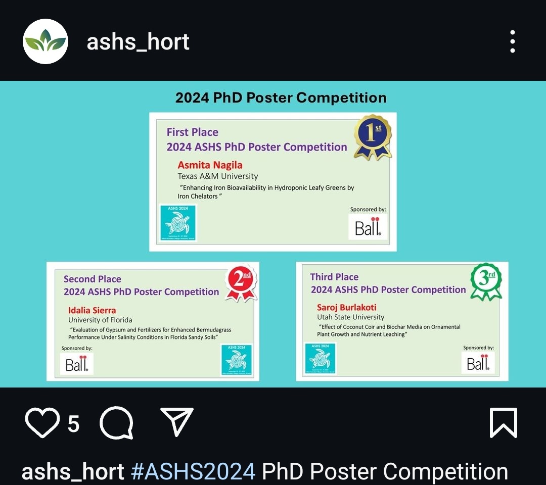 Excited about getting 2nd place in the PhD student poster competition at the ASHS conference in Hawaii🏝! Grateful to share this experience with ¾ of the FLREC turfgrass lab team (we missed Pat). 

Here’s to our continued research journey!  #ASHS2024