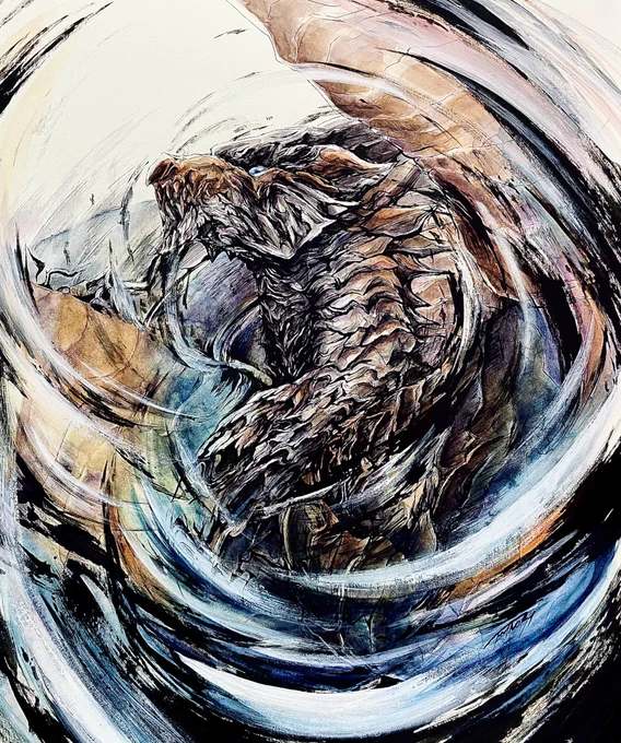 個展ではMHのイラストの展示販売はおこなってませんがハンターさんの為に原画は連れてきてます…!  こっそり『ハンターです…』っておしえてくだされば裏からお出しするのでお気軽にお声掛けください   #モンハン #モンハンワイルズ