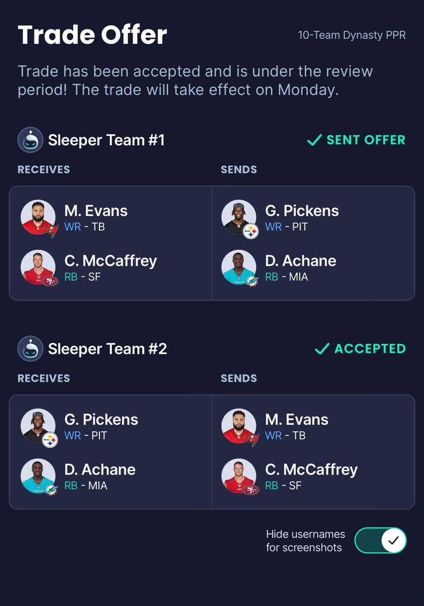 Took a little time but finally got CMC, thoughts? I’m a win oriented team. Other RBs are Aaron Jones, Stevenson &amp; Kyrie. WRs Cooper, Kupp, Deebo. QBs TLaw, CJ &amp; Jayden…10 tm QB 2flex PPR #roastme #FantasyFootball #LateNightFun