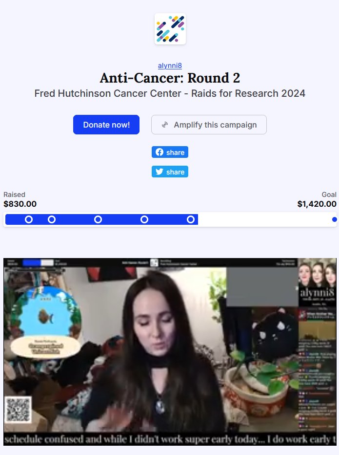 alynni8's tweet image. 🚨 Day 5 of 6 🚨
We’re at 58% of the goal for #RaidsForResearch supporting @fredhutch!

If we hit 100%, I’ll stream for 24 HOURS straight! 🎮 

PLUS, I might donate most of my hair to charity??

💜 Join the fight against cancer. Come hang?#AntiCancer #Charity