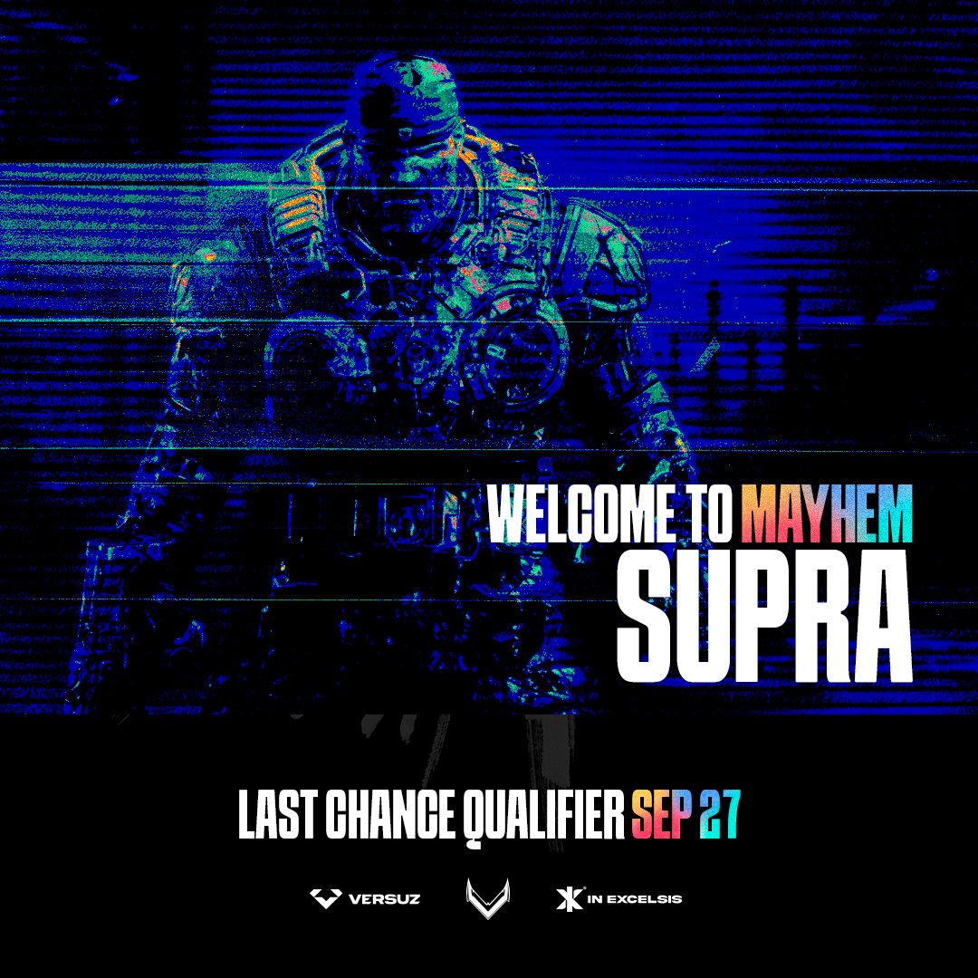 Last Chance Qualifier para LEGENDS REUNITED MAYHEM
Patrocinadores: 
<a href="/InExcelsisUS/">In Excelsis</a> y <a href="/VersuzGaming/">VSGaming</a>
 
#SUPRA 2do clasificado de la jornada
Felicidades 
  
📺 Transmisión: twitch.tv/teegamingorg
🗓️ Fecha: 27 Septiembre
⏰Hora: 19:00 Hrs Mex
🆚4v4 | Ciclo competitivo original
🎙📷