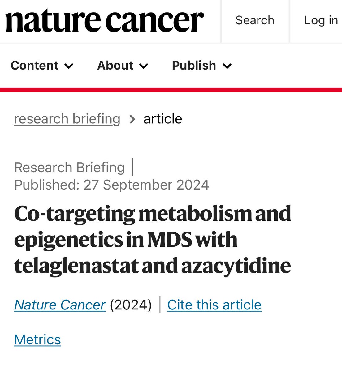 Divij Verma (@divijv) on Twitter photo Easy-to-digest Research Briefing on our new article in <a href="/NatureCancer/">Nature Cancer</a>: Co-targeting metabolism and epigenetics to treat #cancer patients with #MDS and #AML. <a href="/Amitvermamds/">Amit Verma</a> <a href="/mkonople/">Marina Konopleva</a> <a href="/EinsteinMed/">Albert Einstein College of Medicine - Official</a> <a href="/Einstein_SCI/">EinsteinSCI</a>
nature.com/articles/s4301… Easy-to-digest Research Briefing on our new article in <a href="/NatureCancer/">Nature Cancer</a>: Co-targeting metabolism and epigenetics to treat #cancer patients with #MDS and #AML. <a href="/Amitvermamds/">Amit Verma</a> <a href="/mkonople/">Marina Konopleva</a> <a href="/EinsteinMed/">Albert Einstein College of Medicine - Official</a> <a href="/Einstein_SCI/">EinsteinSCI</a>
nature.com/articles/s4301…