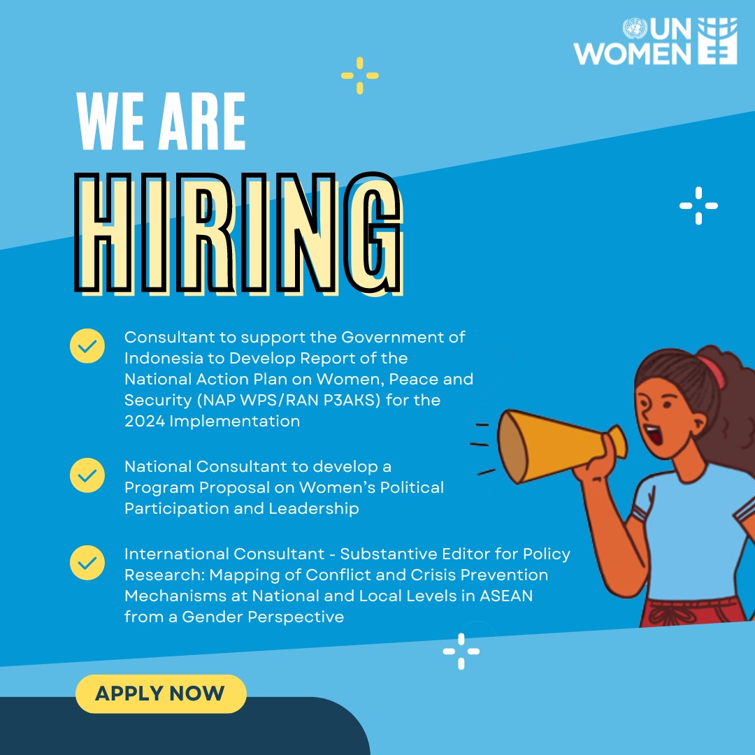 unwomenid's tweet photo. [📢 NEW OPPORTUNITIES ALERT!]

Yuk bergabung untuk dukung kerja-kerja @unwomenid terkait tata kelola (governance), perdamaian (peace) dan resiliensi (resilience) melalui kesempatan berikut 👇

#WorkatUN #UNjobs #DevJobs https://t.co/tvNWW2n9Lq