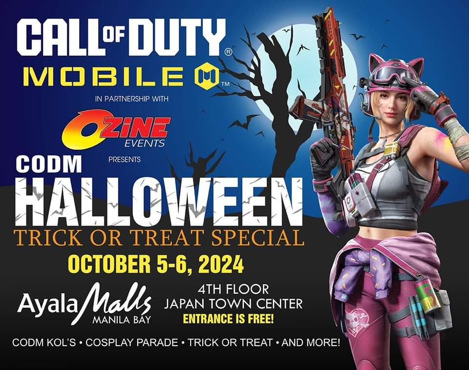 Call of Duty Mobile (Garena Call of Duty Mobile) in cooperation with Ozine Events (Ozine Fest) presents the first Halloween Trick or Treat Special at Ayala Malls Manila Bay, 4th floor Japan Town Center. 👻🎃 

Entrance is Free! 🎉