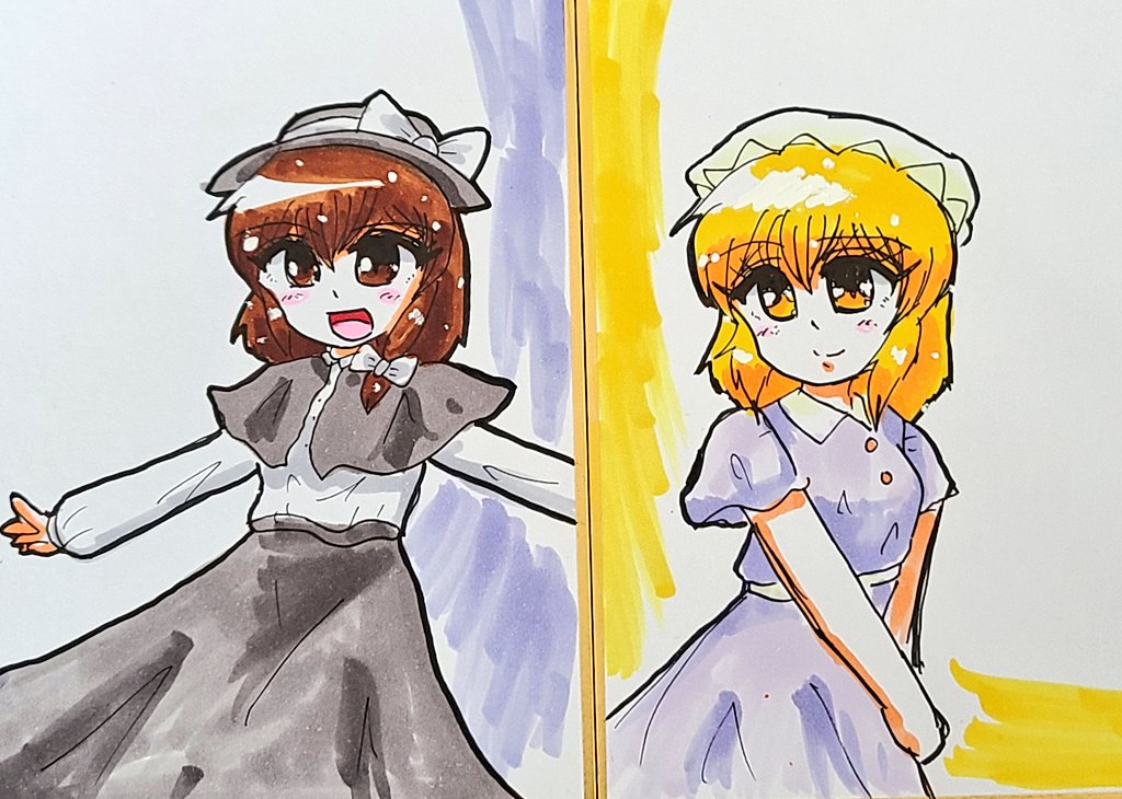 マエリベリー・ハーン ,宇佐見蓮子 「色紙は終わったけどもう描かないとは言ってない 」|拿瓦彩矢@次は名華祭のイラスト