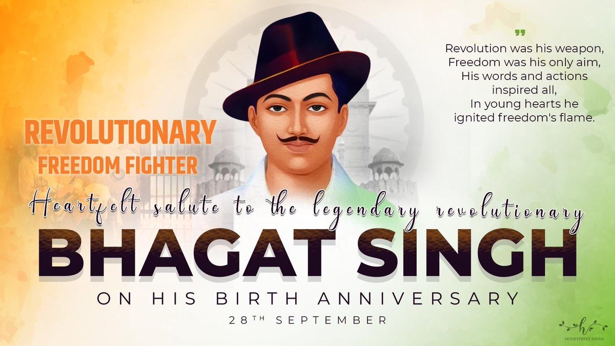 insan_honey's tweet photo. History is created by those who dare. Bhagat Singh's fearless pursuit of justice and liberty, his indomitable spirit and the true patriotism remind us that a fearless heart is the foundation of a free nation.
Honoring the legacy, patriotism and bravery of the great revolutionary, #BhagatSingh Ji on his birth anniversary.