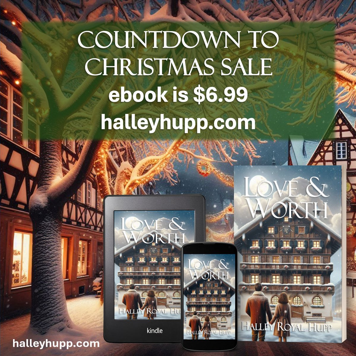 HalHupp's tweet photo. In celebration of Hallmark's Count Down to Christmas the ebook version of my book, Love &amp; Worth, is on sale for $6.99 where books are sold or at https://t.co/s0nomh4ggw. #romancebooks #bookstagram #CountdowntoChristmas @hallmarkchannel https://t.co/WvNyTThc6L