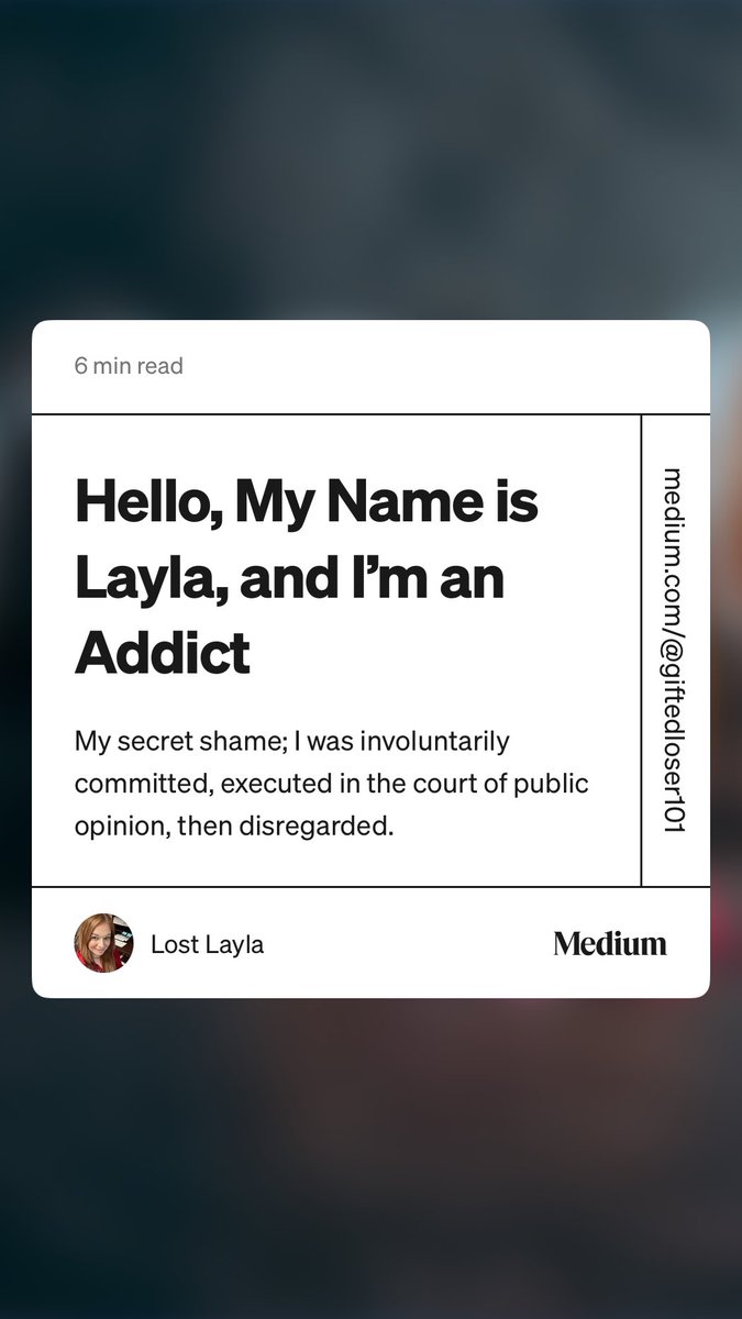 giftedloser101's tweet photo. “Hello, My Name is Layla, and I’m an Addict” by Lost Layla https://t.co/w5LGCegqei https://t.co/u9sSuF6XR5