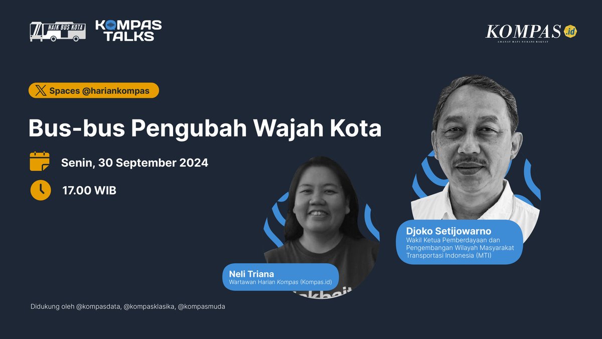 hariankompas's tweet photo. Kota modern adalah kota yang didominasi pengguna angkutan umum.
Ikuti cerita-cerita dalam #KompasTalks
🗓️ Senin, 30 September 2024
⏰ Pukul 17.00 WIB
🔗 @hariankompas
Bersama @nelitriana & @djokosetij47932 https://t.co/NfuaYExlRj