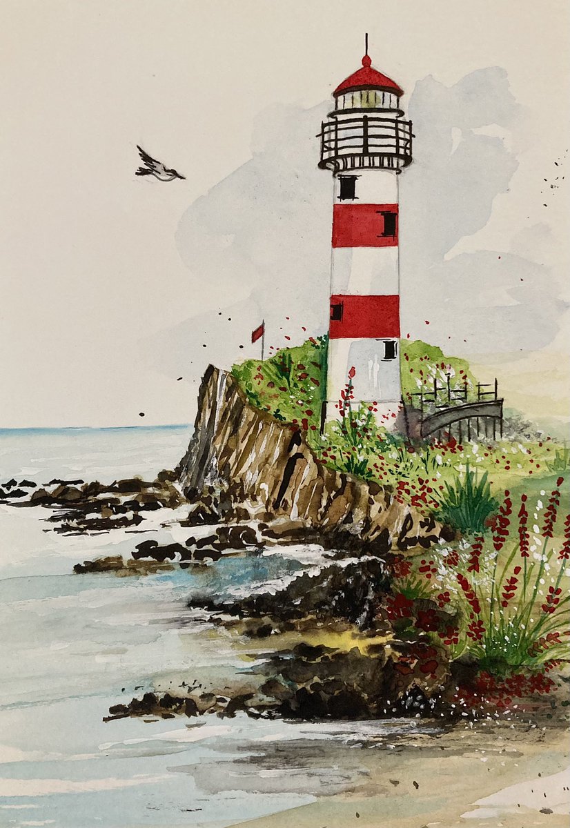 Cliff side. #watercolor #lighthouse #watercolorpainting #ocean