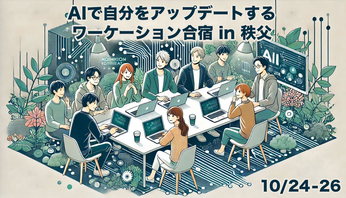 nanashiro1988's tweet photo. 10/24木〜26土に開催する
「AIで自分をアップデートするワーケーション合宿 in 秩父」
ですが、あと6名で締め切りになります〜😉

AIをきっかけに人生について改めて考えたり、これからの生き方について語り合ったりする場なので、そういうの好きな人はぜひ😉

（詳細はリプ欄） https://t.co/D2jn78xioe