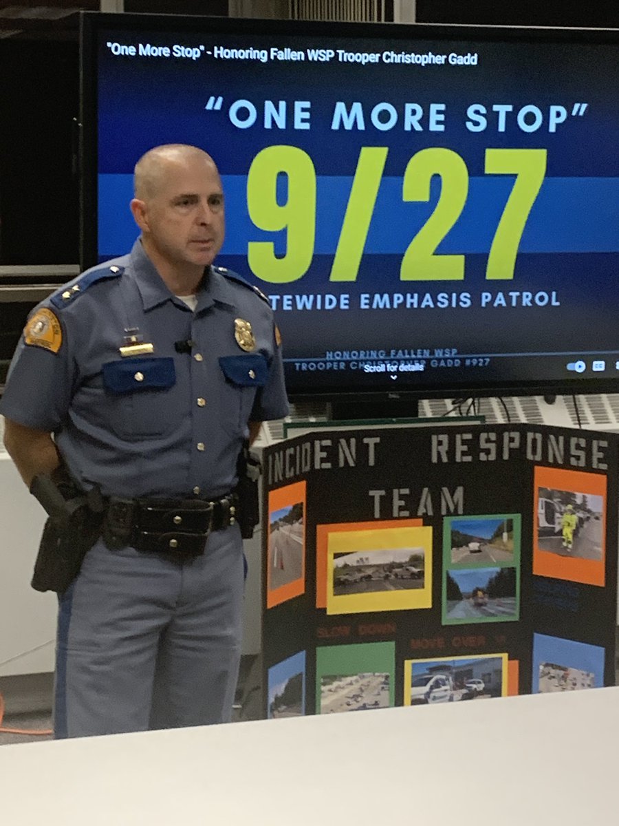 wspd2pio's tweet image. A bit earlier we had a kick off briefing for the #OneMoreStop emphasis to honor Trooper Gadd. #GoneButNotForgotten. #MakeGoodChoices