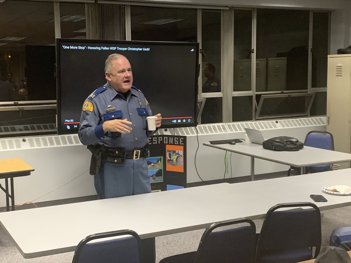 wspd2pio's tweet image. A bit earlier we had a kick off briefing for the #OneMoreStop emphasis to honor Trooper Gadd. #GoneButNotForgotten. #MakeGoodChoices